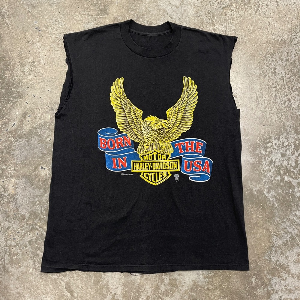 Vintage Harley Davidson Born in the USA Eagle Sleeveless T-Shirt Black Mens L
